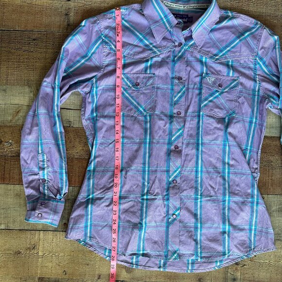 Cowgirl Hardware Womens Purple Plaid Long-Sleeve Western Shirt Size M - Picture 3 of 8